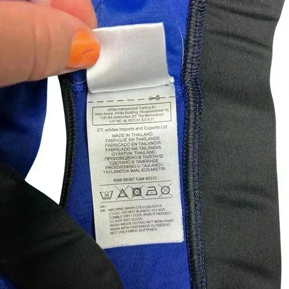 adidas Racerback Blue Sports Bra ClimaLite Metallic Logo Women's Small - Picture 5 of 5